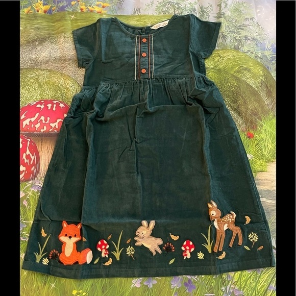 Beebay Green Woodland Creatures Corduroy A-Line Dress - Girls, Size 7Y, NWOT - Picture 5 of 12